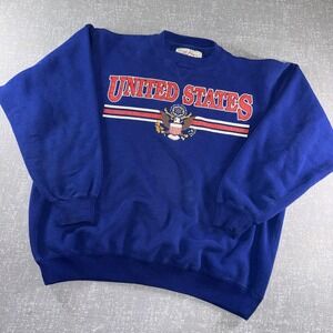 United States Sweatshirt Mens Large Blue Fleece Crewneck Galt Sand Patriotic